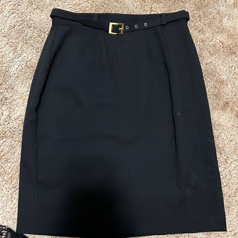 Size 6 Emblem Pencil Skirt Navy Blue with Gold Accents 